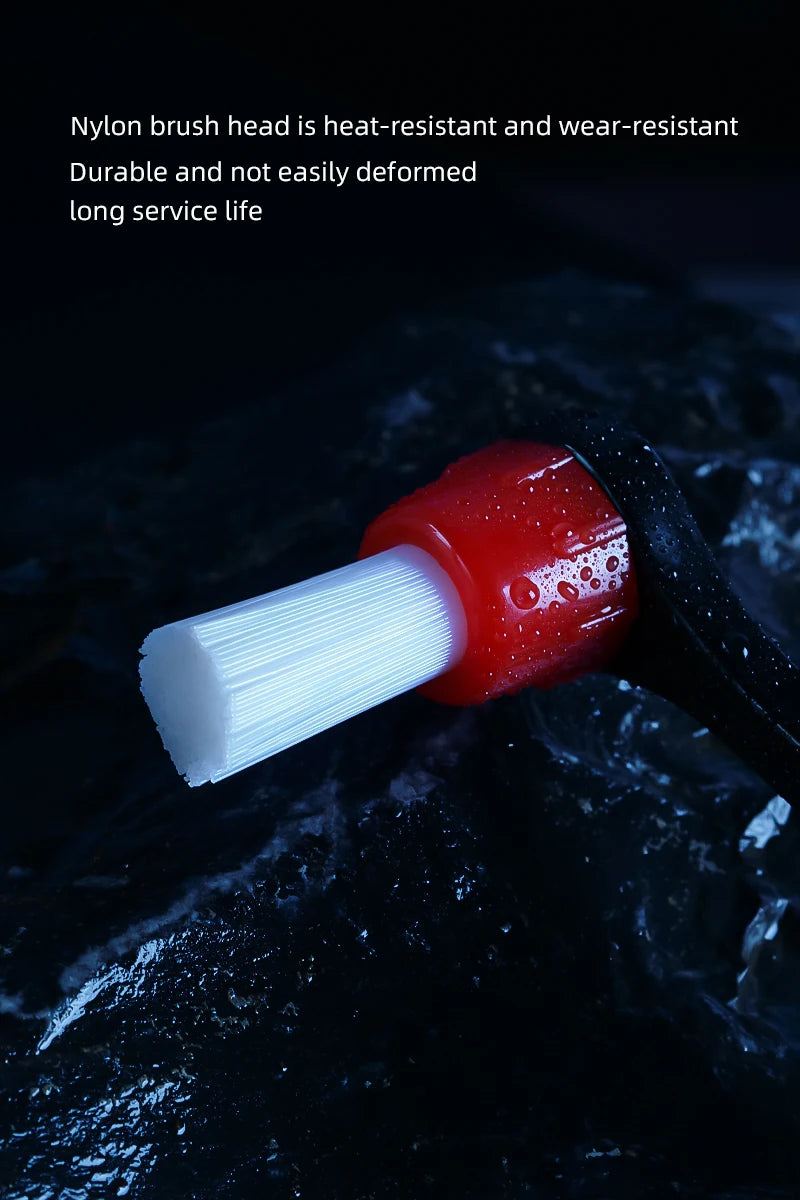 Red coffee cleaning brush head with white bristles for coffee machine cleaning