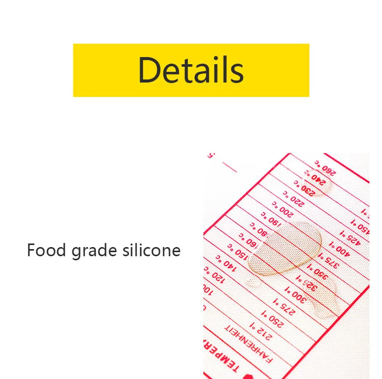 Food-grade silicone baking mat with measurement markings and grid