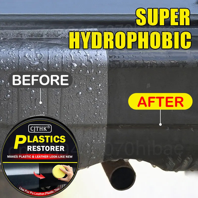 Car exterior plastic restorer jar with yellow foam sponge applicator pad
