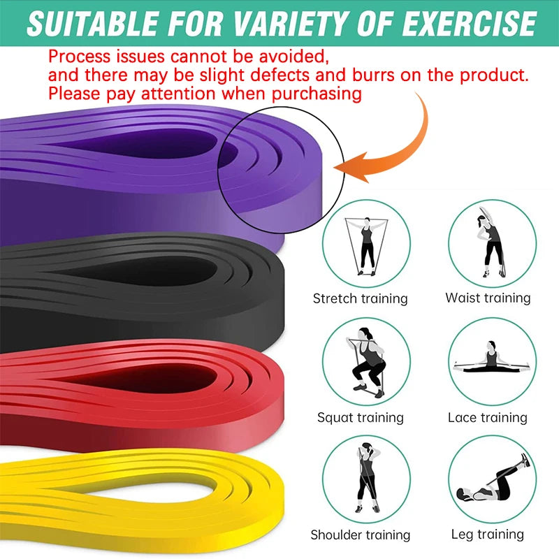 Coiled resistance loop bands in purple, black, red, and yellow colors
