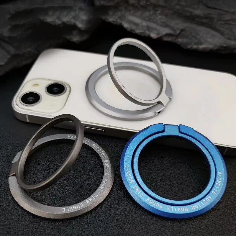 Set of magnetic phone ring holders in gray and blue, round alloy finger loops