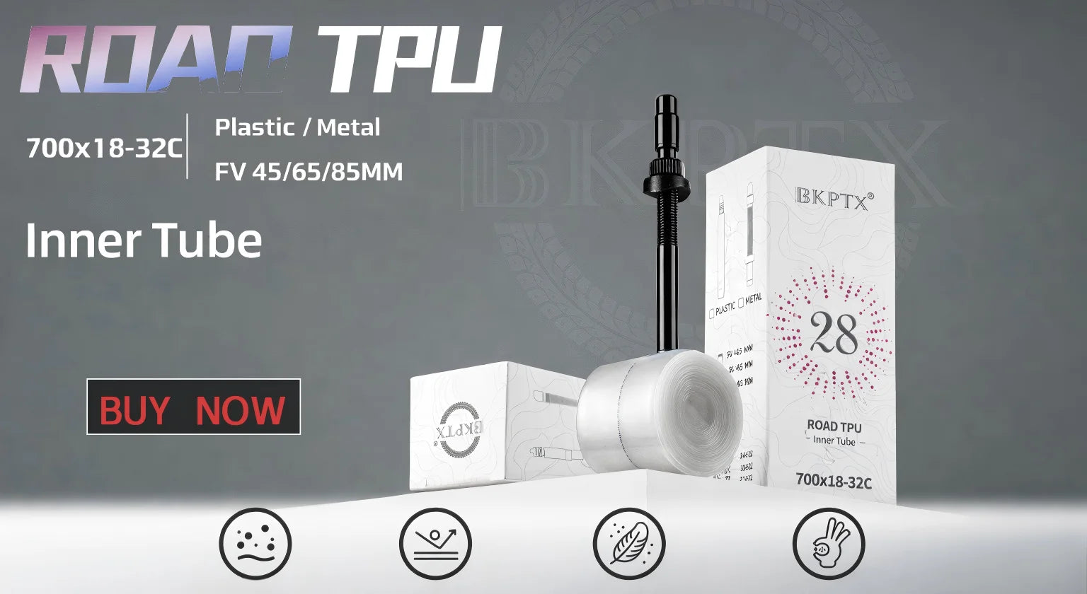 Road inner tube box with 700x18-32C tube and valve stem