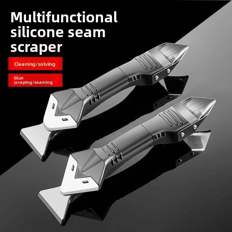 Multifunction silicone seam scraper with metal blade and black handle for cleaning and scraping