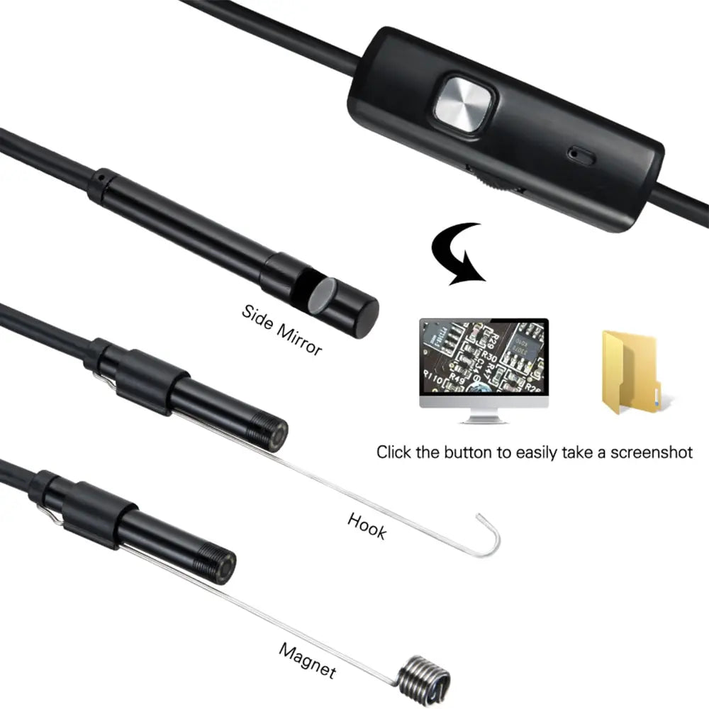TYPE-C endoscope camera controller with side mirror, hook, and magnet attachments