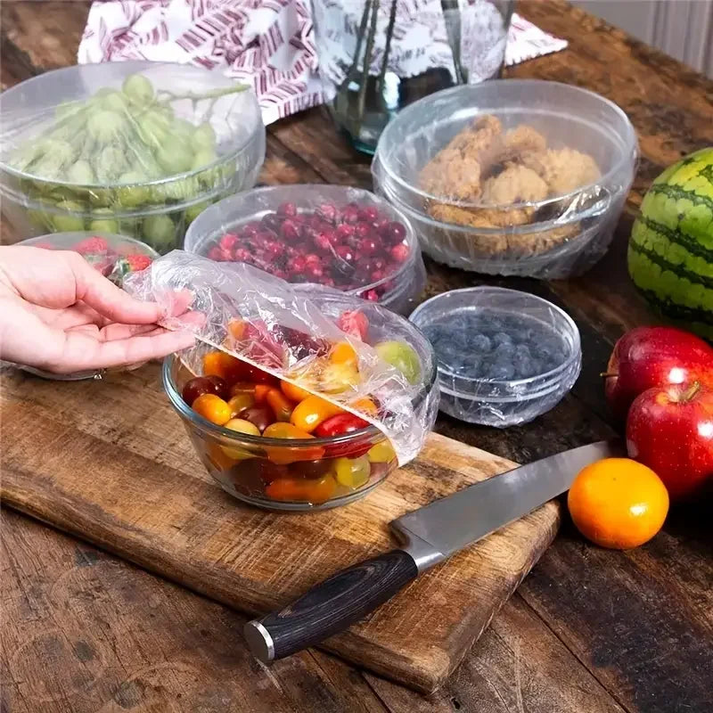 Clear disposable food cover plastic wrap bags for covering bowls of food