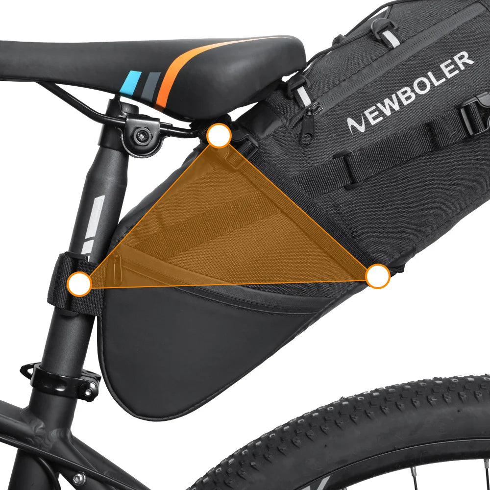 NEWBOLER bike tail bag with triangular reflective accents and mounting straps
