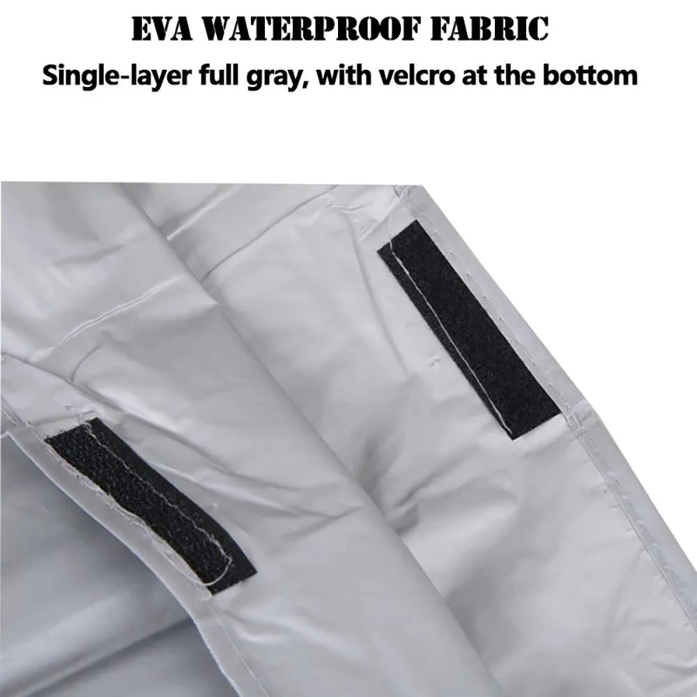 Grey waterproof bicycle cover fabric with hook-and-loop velcro at the bottom edge