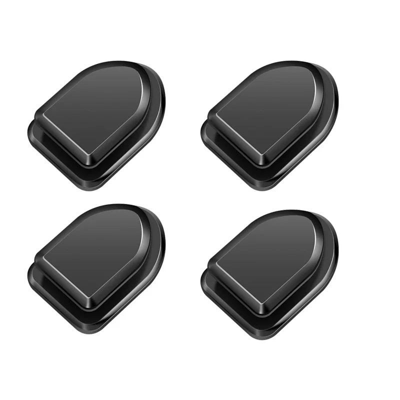 Four black mini adhesive hook holders, compact oval design