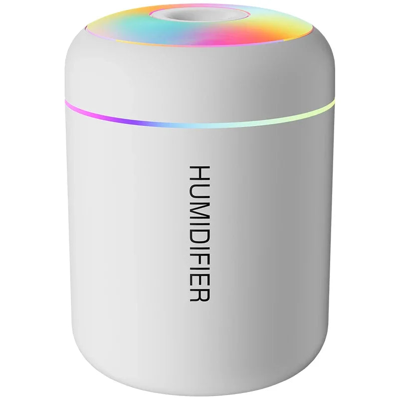 White mini air humidifier with RGB top light ring and USB aromatherapy diffuser