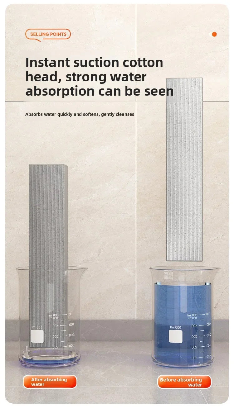 Mini mop water-absorption display with gray cotton head on white base