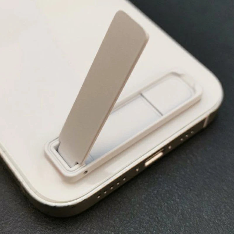 Ultra-thin phone bracket in beige color, flat against the back of a phone