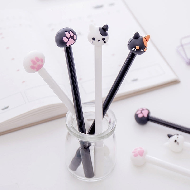 Kawaii cat gel pen set (10-pack) in a jar: black and white pens with cat paw finials