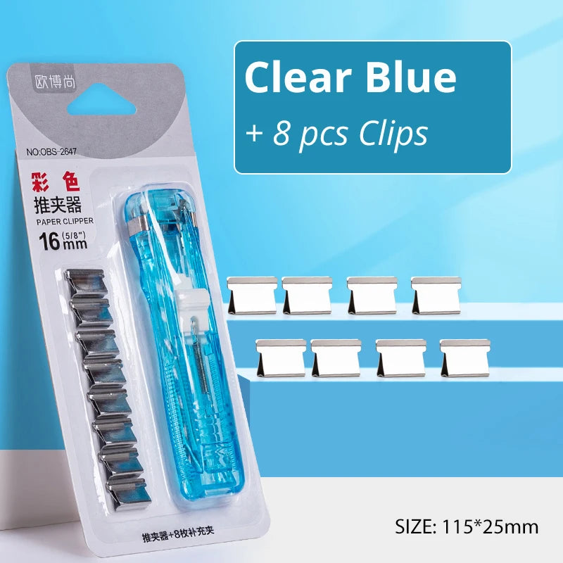 Clear blue mini push stapler clamp with 8 refill clips