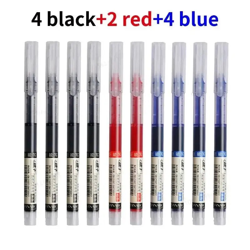 10-pack 0.5mm needle-tip gel pens, 4 black, 2 red, and 4 blue
