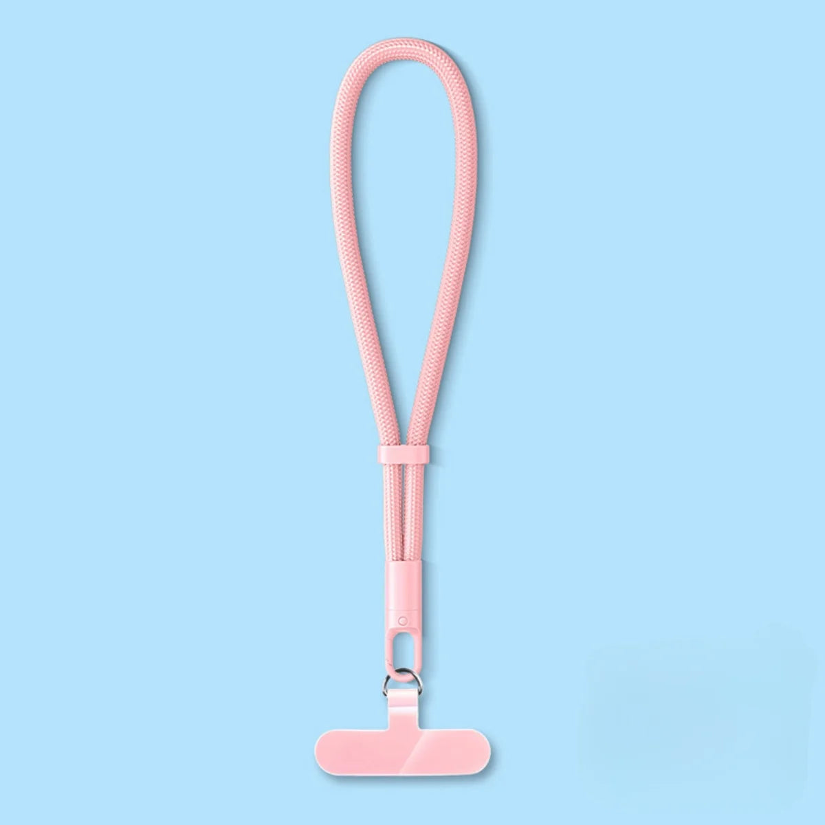 Light pink polyester phone wrist strap with self-locking anti-drop clip and loop