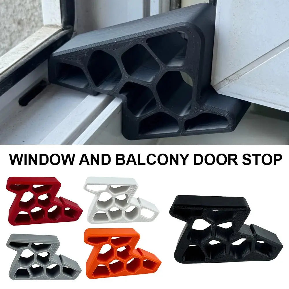 Black window and balcony door stopper wedge with hex-style grip blocks