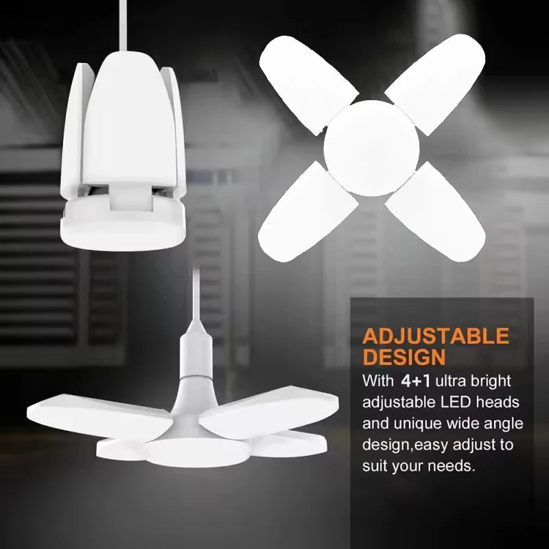 Foldable E27 LED fan bulb with 4+1 adjustable ultra-bright white heads