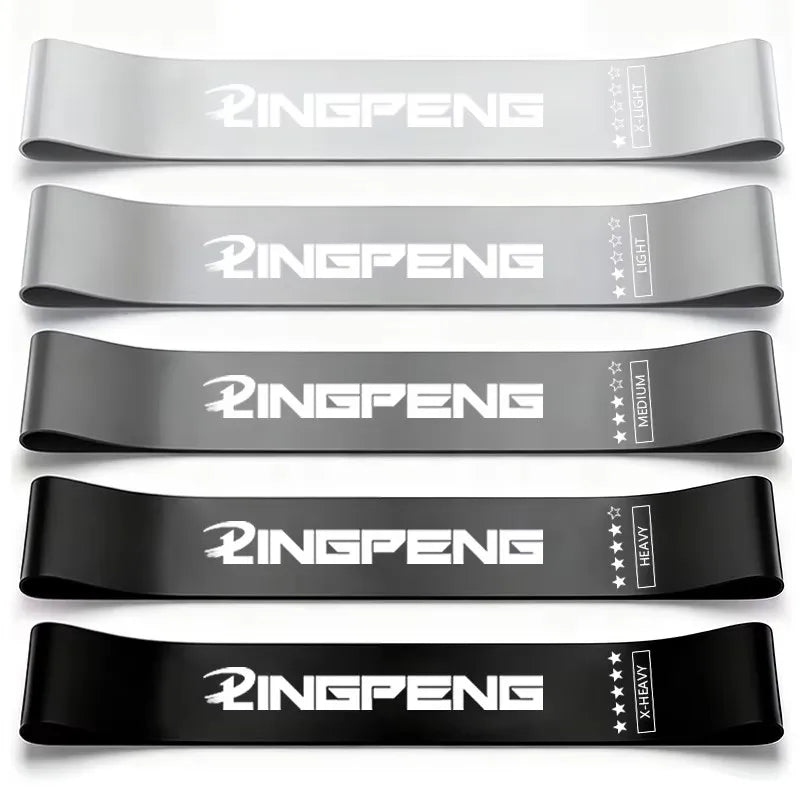 Set of five gray resistance yoga loop bands with LINGPENG logo