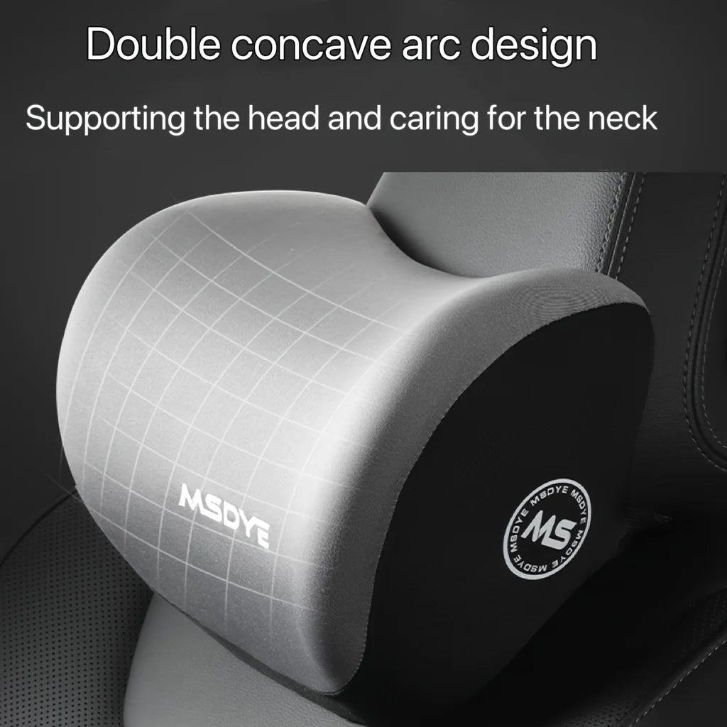 Grey double-concave neck support headrest pillow with grid texture