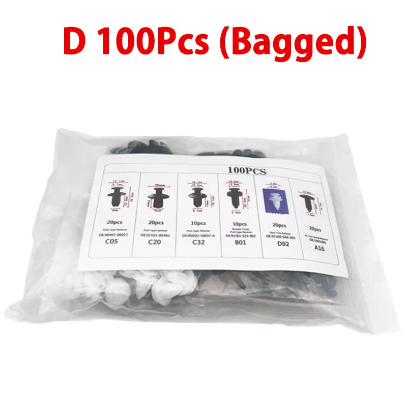 Auto push retainer clip fastener kit, 100PCS bagged mixed black and white clips