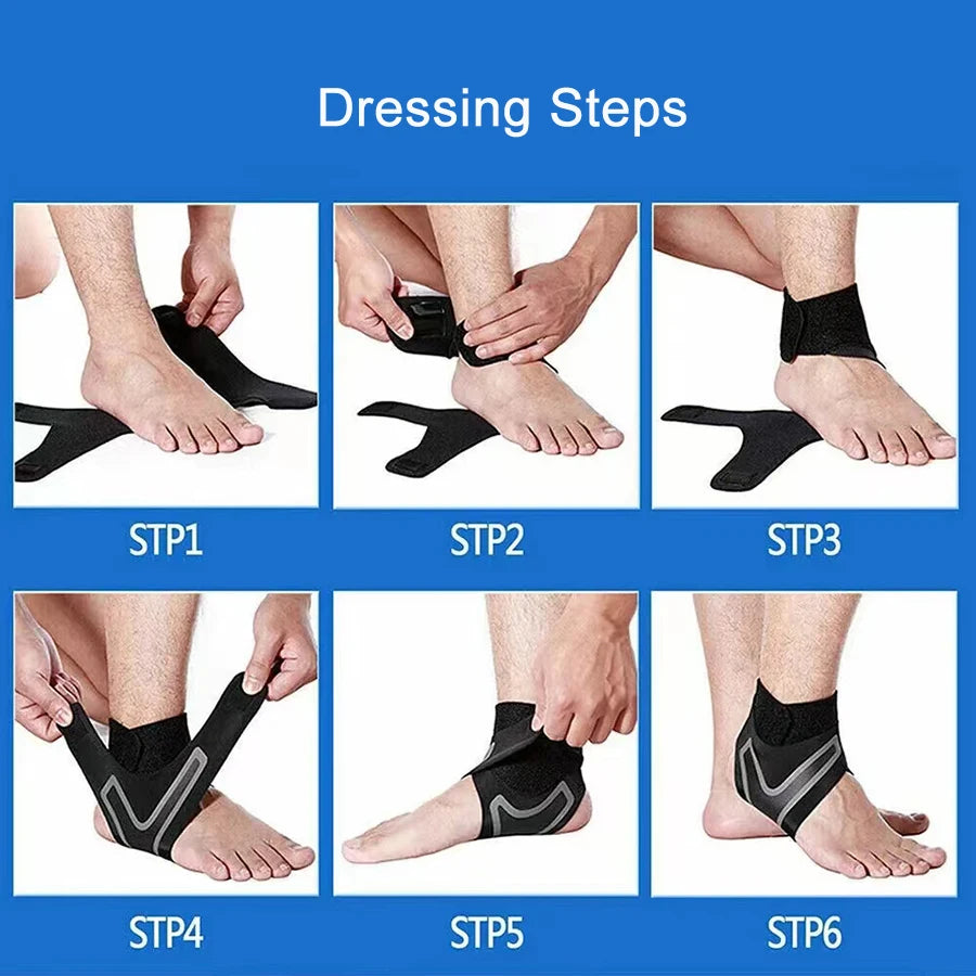 Black ankle brace sleeve on foot during dressing steps