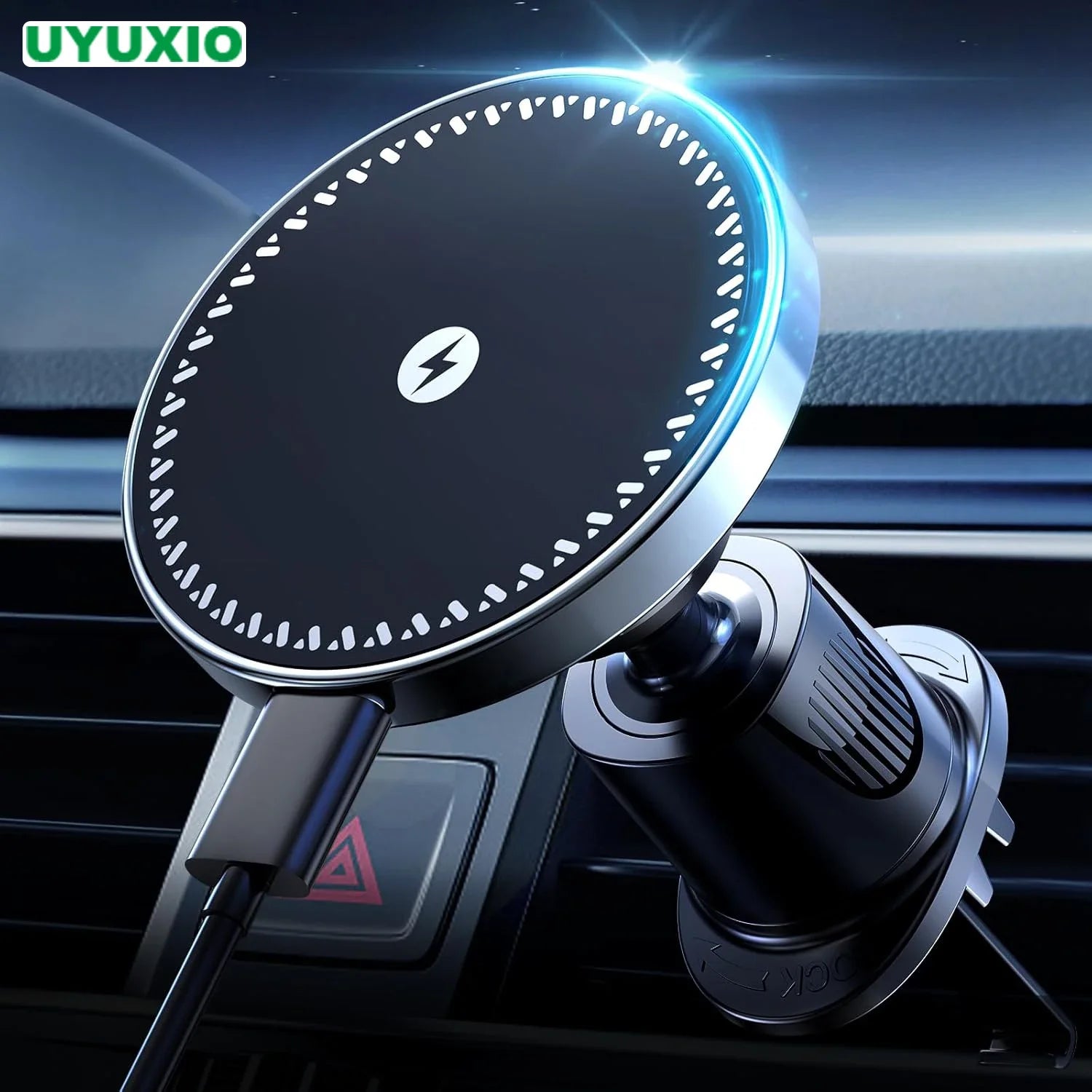 UYUXIO black circular magnetic wireless car phone charger mount with vent clip