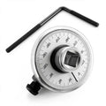 Dial torque meter wrench tool with knurled handle and engraved degree scale