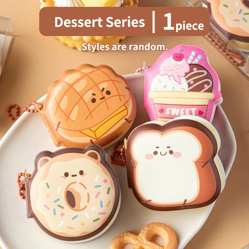 Dessert series mini memo pads with bun, bear, and cup shapes on a tray