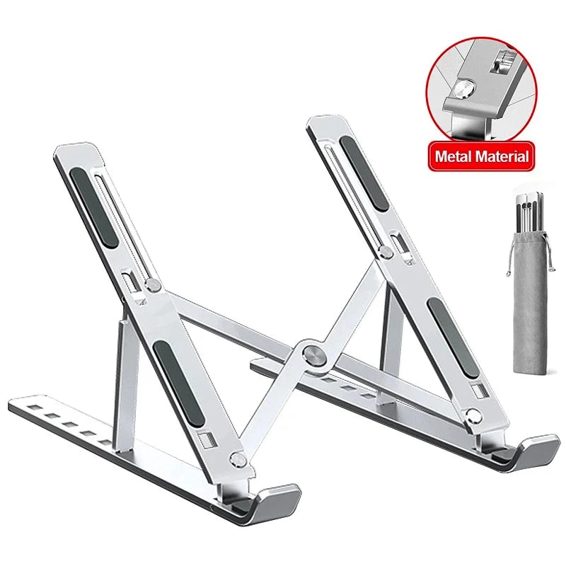 Foldable aluminum stand with adjustable arms, silver, wide base with non-slip pads
