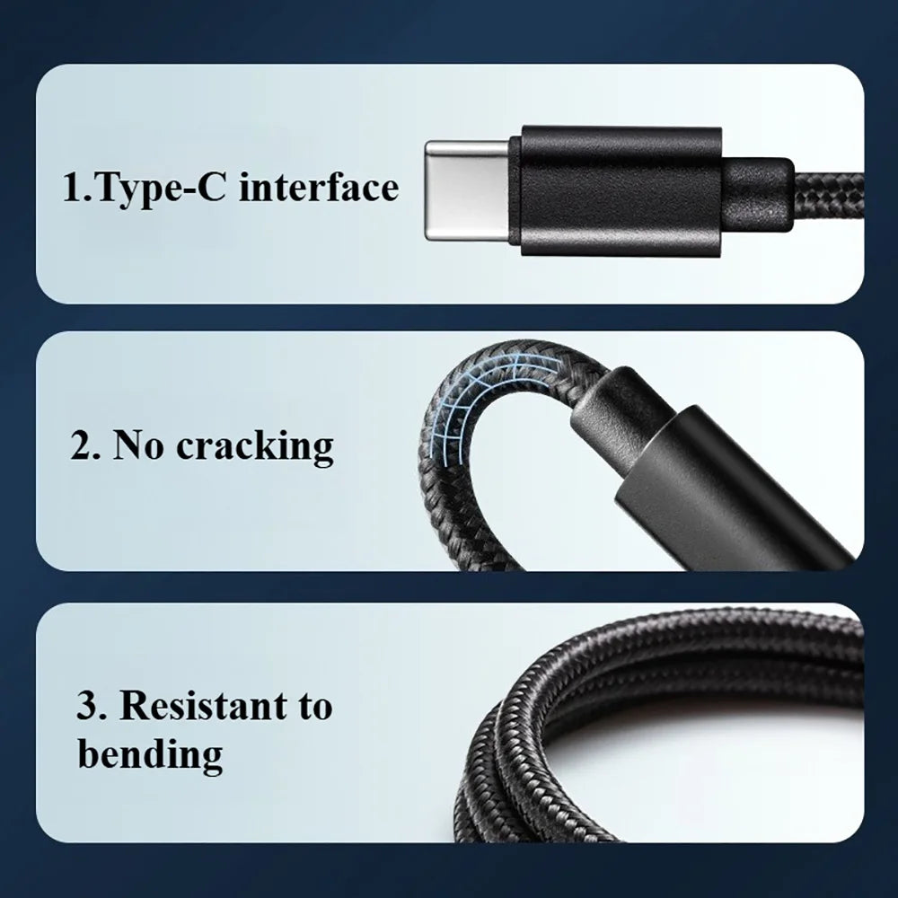 Black USB-C to USB-C braided charging cable with Type-C connector ends