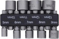 Hex socket set on a rail with stamped sizes 5mm to 9mm