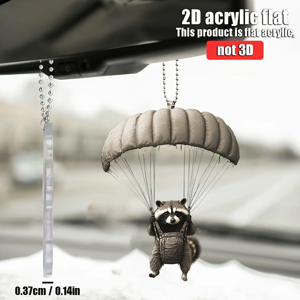Parachute animal pendant keychain hanging from a beaded chain with clear bar