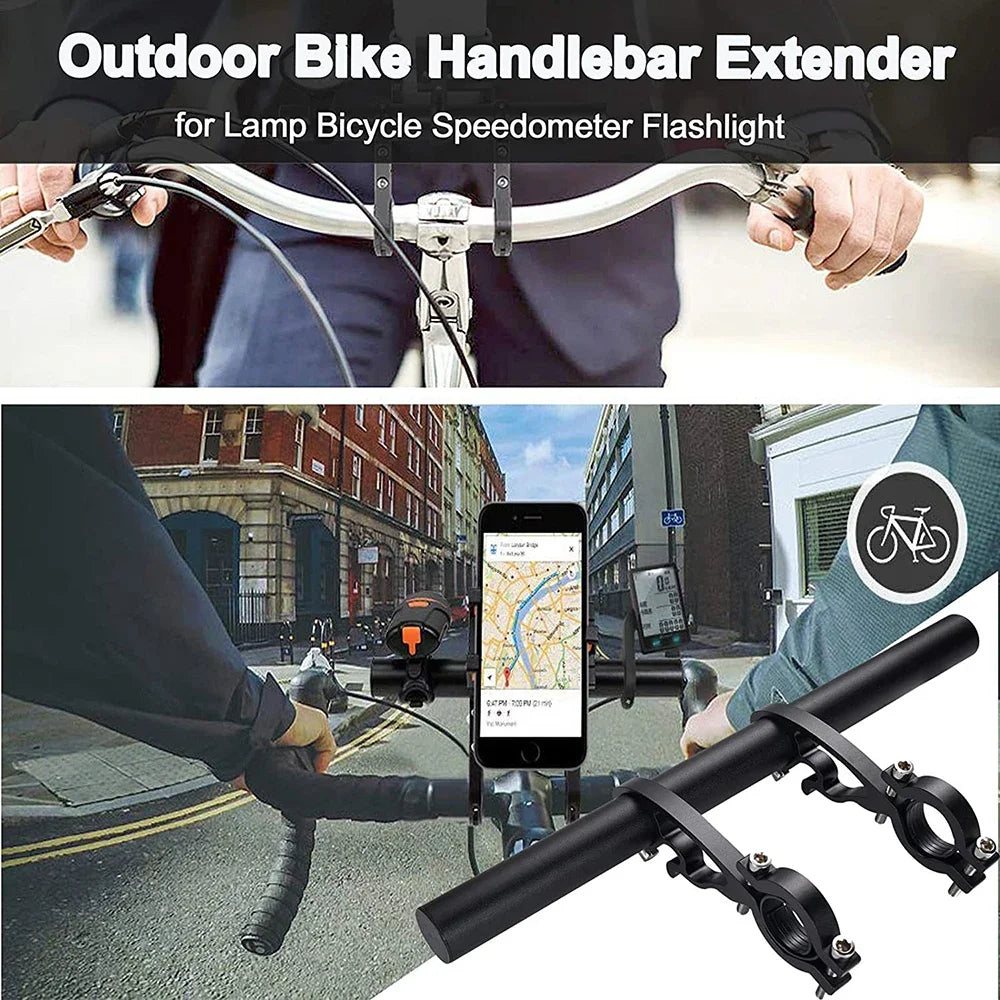 Bike handlebar extender for mounting a lamp or flashlight accessory
