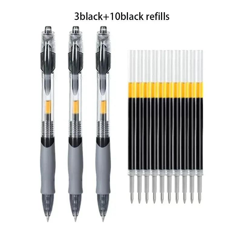 Black retractable gel pens with black refill tips