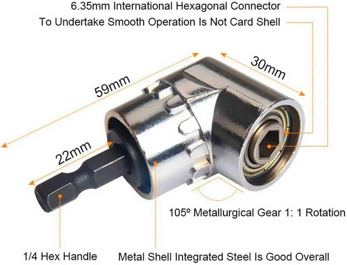 105° angle socket adapter diagram with 6.35mm hex connector and 59mm body