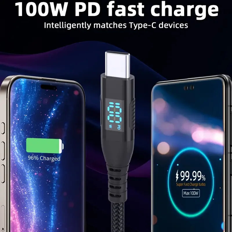 USB-C to USB-C charging cable with glowing indicator on Type-C connector