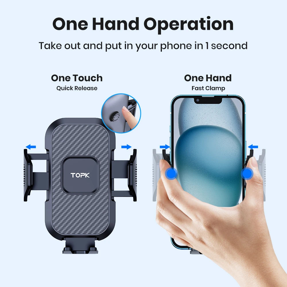 Black one-hand car phone holder mount with quick release clamp