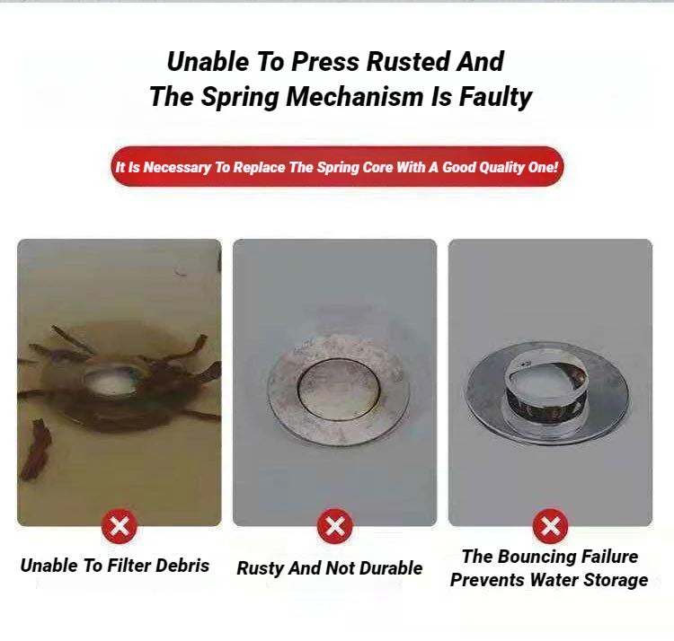 Chrome pop-up drain stopper with circular cover and dark hair-catcher core