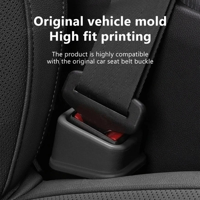 Black seat belt buckle protective cover in place on car seat belt receiver