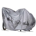 Grey waterproof bicycle cover with bicycle pattern, covers wheels and frame