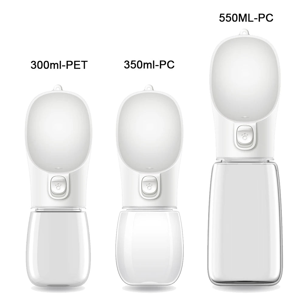 White pet water bottle set with multiple sizes and flip drinking top