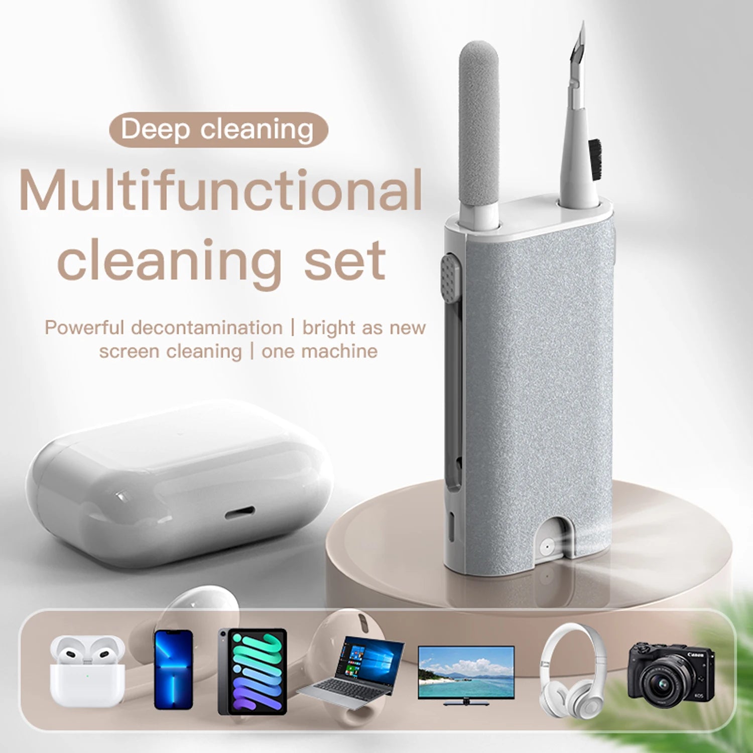 Multifunctional cleaning set with brush stand, pen tool, and cleaning case