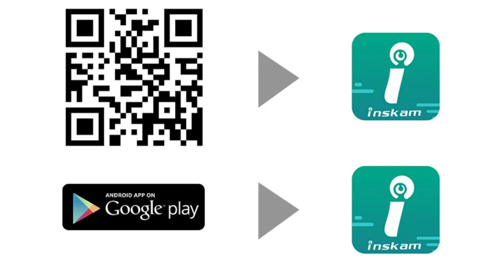 Endoscope camera QR code and app download icons for setup on phone