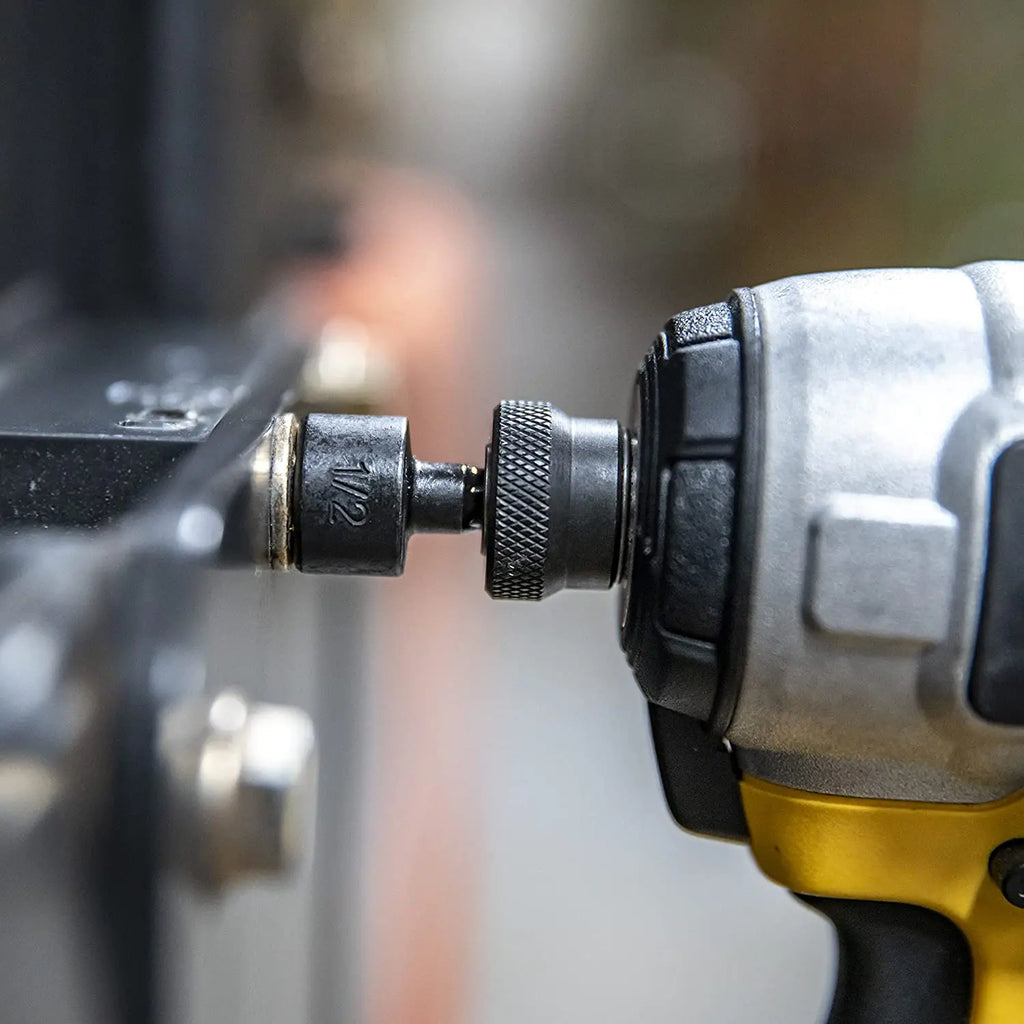 Hex socket bit adapter in a power tool, with a hex socket installed