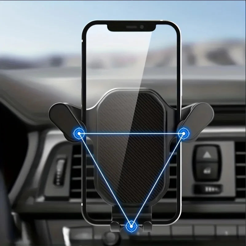 Black car phone holder cradle with textured center pad and side arms for air vent