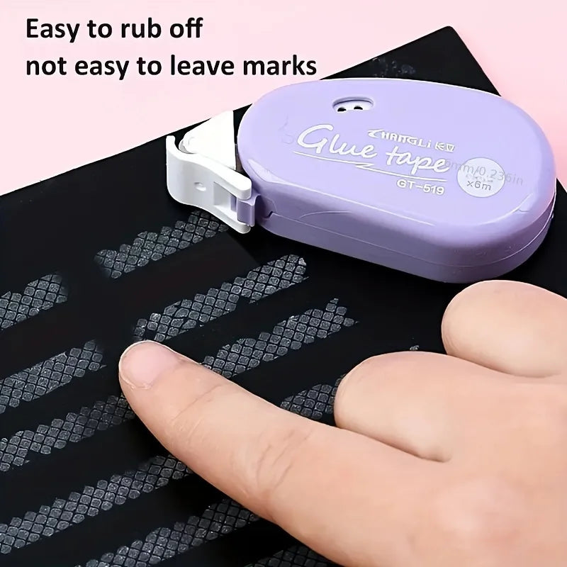Lavender double-sided adhesive tape dispenser dispensing dotted adhesive strip
