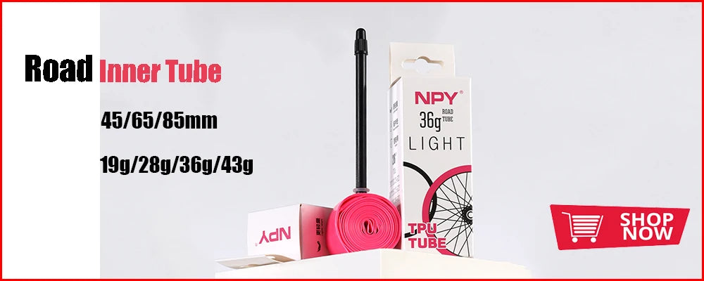Road inner tube promotional graphic with sizes and shop now badge