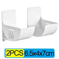Two-pack white wall-mounted trash bag holders with curved clips