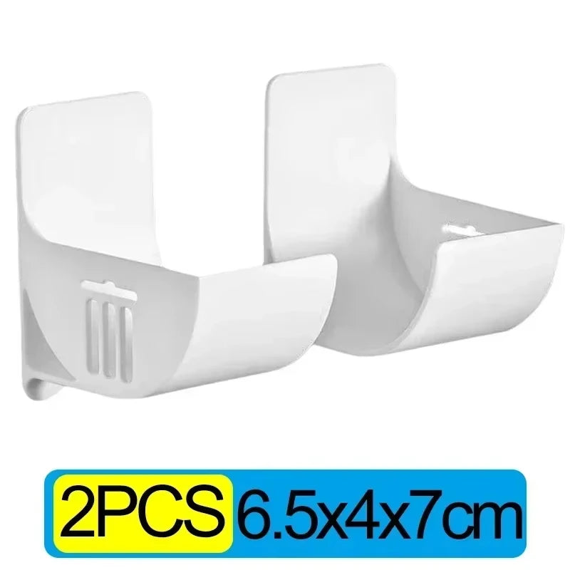 Two-pack white wall-mounted trash bag holders with curved clips