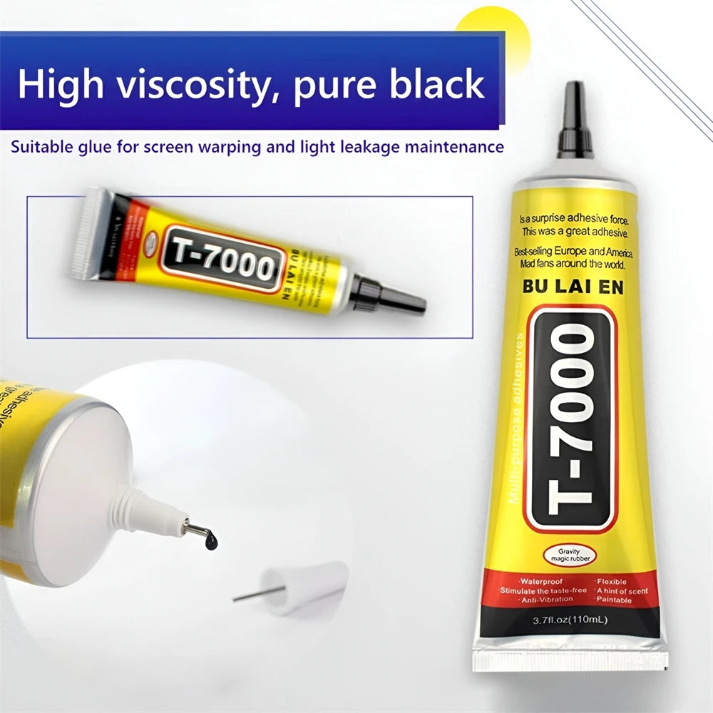 T-7000 contact repair adhesive tube with precision needle applicator tip, yellow bottle